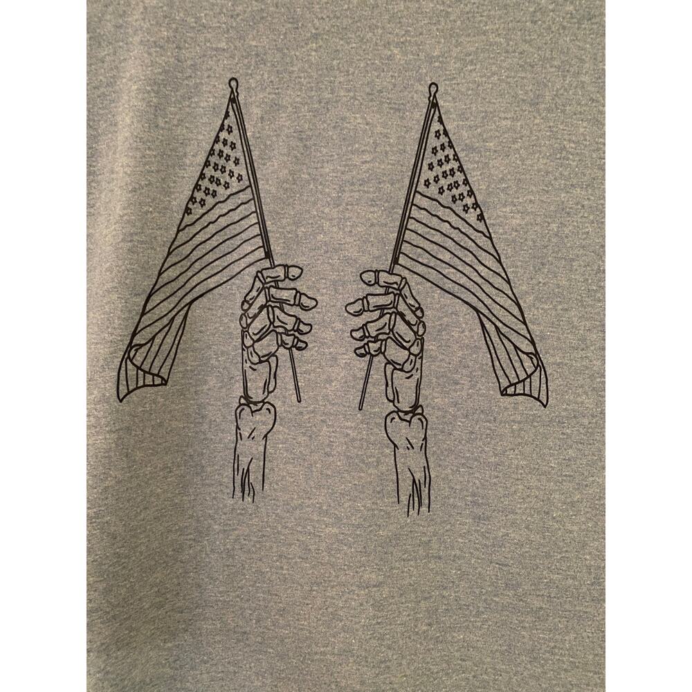 Skeleton Hands and American Flags Heather Light Blue T-Shirt Size XL